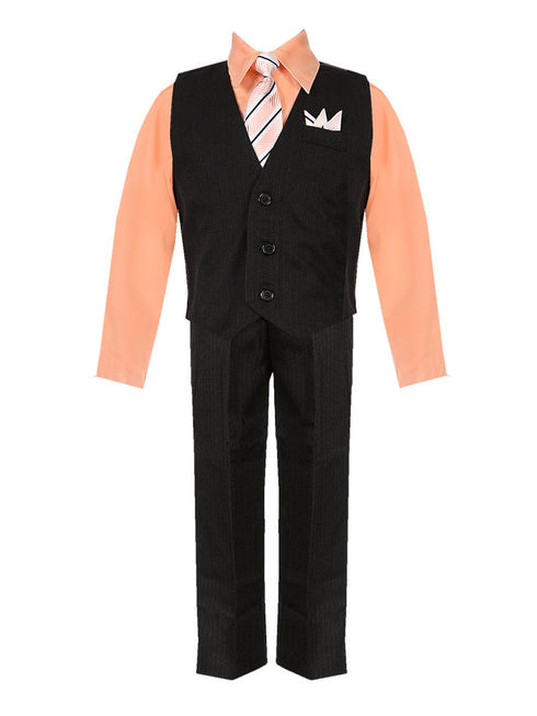 Rafael Baby Boys Peach Shirt Necktie Striped Pants Vest Suit 6-24M SophiasStyle.com